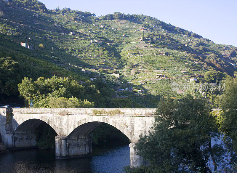 西班牙加利西亚Ribeira Sacra的Belesar村石桥。